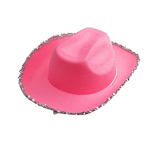 XCSM Sombrero de Vaquero de Fieltro de Lentejuelas Rosa con Tiara para Hombres, Mujeres, niñas, niños, Vestido Elegante, Accesorios para Disfraces de Fiesta