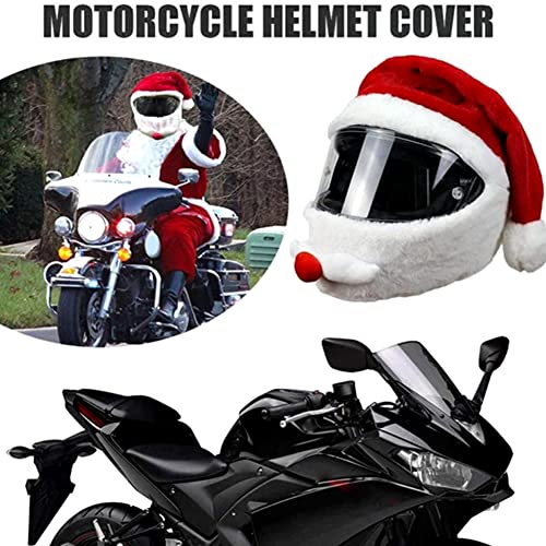 XCUGK Funda navideña para Casco Funda De Felpa para Casco De Moto Estilo Gorro De Papá Noel para Cara Completa Funda Personalizada Funda Universal de Casco