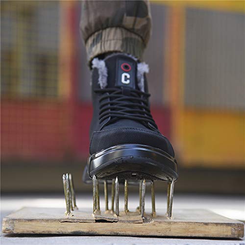 XFQ Los Hombres De Botas De Seguridad, Zapatos De Punta De Acero Invierno Seguridad De Cuero Guarnición Botas De Trabajo Zapatos Antideslizantes Protección Industrial,Plusvelvet,40