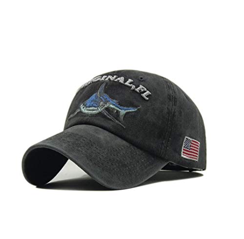 XibeiTrade Gorra de béisbol con diseño de tiburón bordado estilo polo lavado de algodón para hombres y mujeres, Azul oscuro, Medium