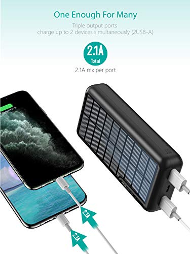 Xiyihoo Power Bank Solar 30000mAh,Cargador Solar Portatil con 2 Salidas USB y Ingreso Micro USB USB-C,Cámping Batería Externa Moviles Compatible con iPhone, Samsung Galaxy, Huawei, Xiaomi
