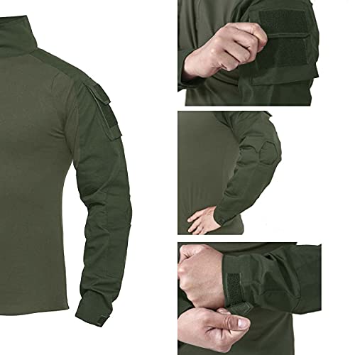 XKTTAC Camisa Militar Hombre con 2 Bolsillos-Secado Rápido Camuflaje Caza Ropa-Deporte Camisetas Manga Larga- Airsoft Polos Uniforme Español Ejercito Futbol Tactica（Nuevo Verde,L）