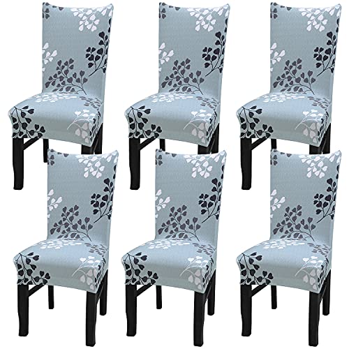 Xundefeng Funda para Silla De Comedor Fundas para Sillas Pack 6 Piezas Respaldo Alto Hoja Verde Gris Cantilever Elásticas Ajustable Estampadas Modernas Jacquard Cubierta Cocina