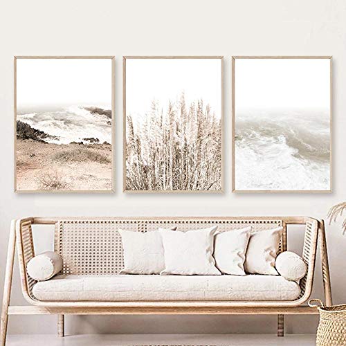 xwwnzdq Pampas Paisaje Natural Lienzo Pintura Cuadros de Pared Decoraciónación Costera Paisaje Playa Foto Carteles Decoraciónación 51x71cmx3 sin Marco