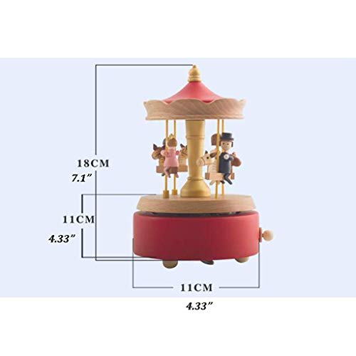 XYZMDJ La Caja de música del carrusel de Madera Merry-Go-Round Caballo Musical Box Girar a Caballo de Madera en Forma de artesanía (Color : Red)