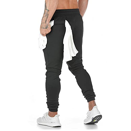 Yageshark - Pantalones de Deporte para Hombre, de algodón, Ajustados Negro M