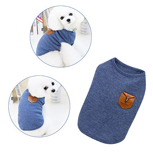 YAODHAOD Camiseta Minimalista para Perros, Ropa para Perros, Azul y Gris, 100% Algodón, para Mini Perros, Perros Pequeños y Gatos (2 Paquetes) (S-Puppy por uno o Dos Meses, Azul y Gris)