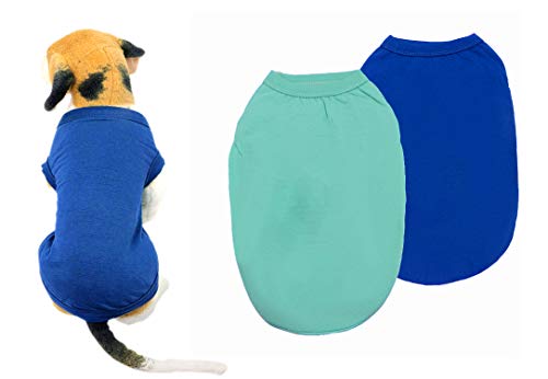 YAODHAOD Ropa de Perro de algodón de Color sólido Camisetas para Perros, Camisetas de algodón Suaves y Transpirables, Ropa para Perros pequeños, medianos, Gatos, 2 Piezas (M, Azul Claro + Azul)