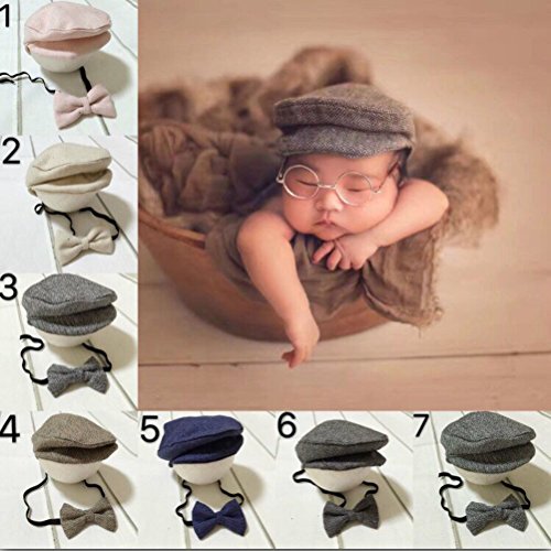 YeahiBaby Newborn Cap Costume Hat Photography Baby Boys Girls Beret Hats Unisex Flat Cap Baby Photo Props (Coffee)