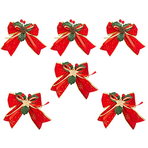 YEHANTI Juego de 6 lazos de Navidad, lazos decorativos de Navidad rojos, lazos decorativos de búfalo a cuadros para envolver regalos de árbol de Navidad, manualidades prefabricadas