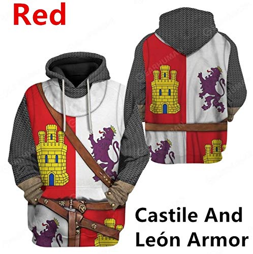 YesCoser Sudadera con capucha impresa en 3D para la figura histórica Medieval Knight Cosplay Disfraz, Armadura Castilla León, XXL