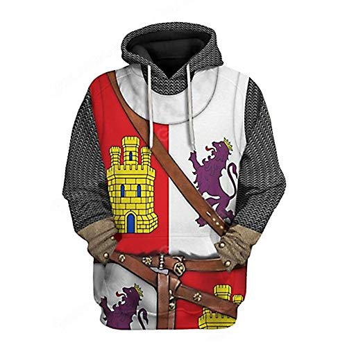 YesCoser Sudadera con capucha impresa en 3D para la figura histórica Medieval Knight Cosplay Disfraz, Armadura Castilla León, XXL