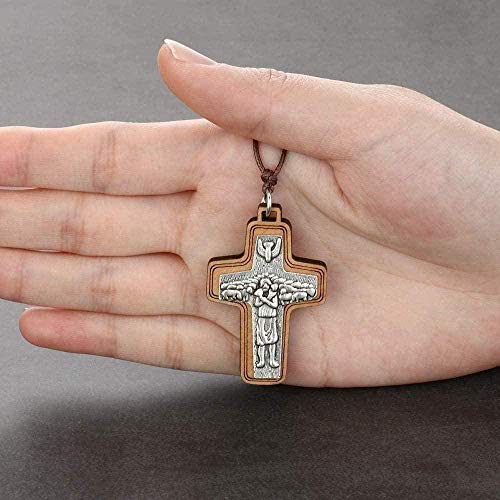 Yiffshunl Collar Retro Jesús Pastor Cruz Madera Colgante Collar Cadena de Cuerda Ajustable Collar para Hombres Joyería Religiosa Niñas Niños Collar