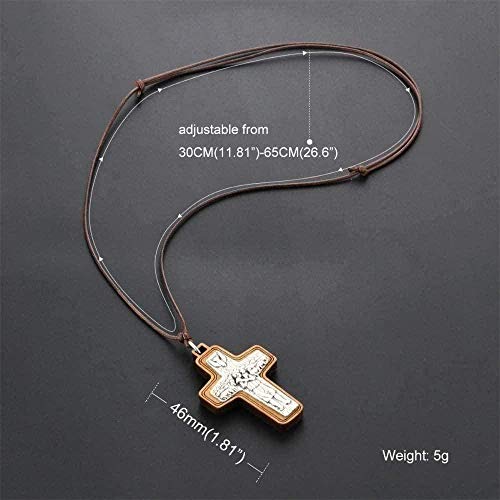 Yiffshunl Collar Retro Jesús Pastor Cruz Madera Colgante Collar Cadena de Cuerda Ajustable Collar para Hombres Joyería Religiosa Niñas Niños Collar