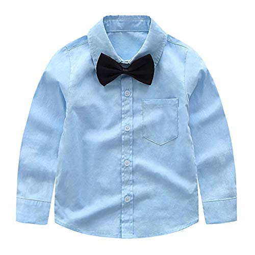 Yilaku Camisas bebe niño traje niño con pajarita traje boda de niño 4 Piezas Trajes de Bebés Niños conjunto bebe niño verano（Azul claro，110）