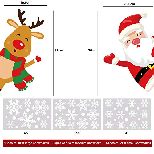 YILEEY Pegatinas De Navidad Ventana, 160 piezas de copo de nieve de Santa y Rudolph 2021 Decoraciones navideñas, pegatinas de PVC extraíbles para puertas, escaparates, frentes de vidrio