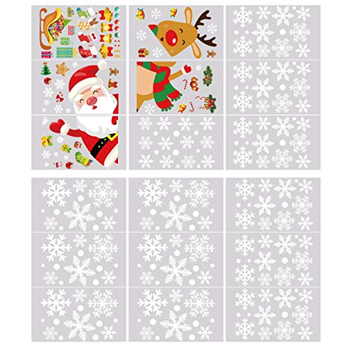 YILEEY Pegatinas De Navidad Ventana, 160 piezas de copo de nieve de Santa y Rudolph 2021 Decoraciones navideñas, pegatinas de PVC extraíbles para puertas, escaparates, frentes de vidrio