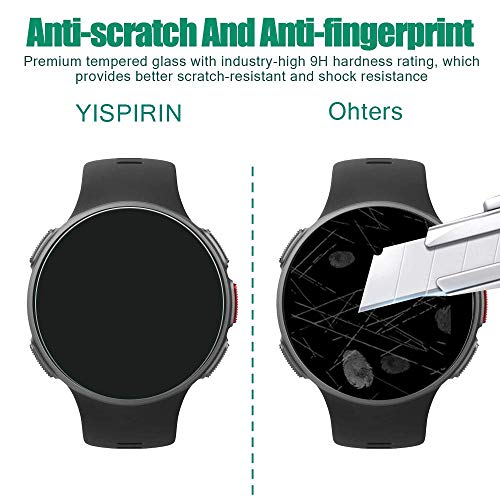YISPIRIN [4 unidades] Protector de pantalla de cristal templado para Polar Vantage V2 con dureza 9H, antiarañazos, sin burbujas, transparente, protector de pantalla HD para Polar Vantage V2