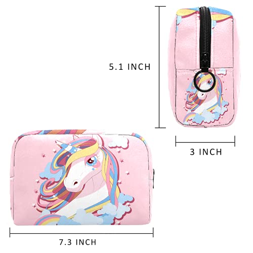 Yitian Bolsa cosmética rosa con diseño de unicornio y nubes de caballos para mujeres, adorables y espaciosas bolsas de maquillaje de viaje