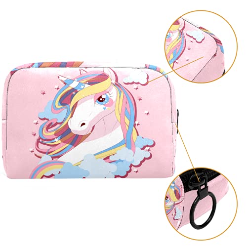 Yitian Bolsa cosmética rosa con diseño de unicornio y nubes de caballos para mujeres, adorables y espaciosas bolsas de maquillaje de viaje