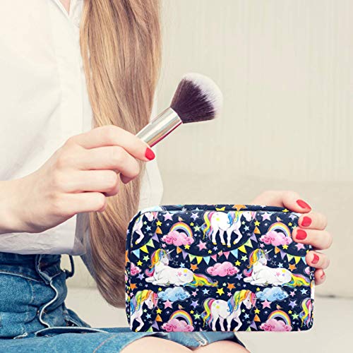 Yitian Bolsa de cosméticos con diseño de flores de unicornio y caballo, arcoíris para mujeres, adorables bolsas de maquillaje espaciosas y de viaje