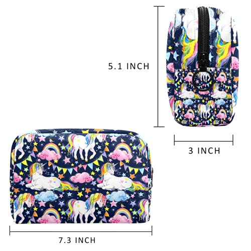 Yitian Bolsa de cosméticos con diseño de flores de unicornio y caballo, arcoíris para mujeres, adorables bolsas de maquillaje espaciosas y de viaje