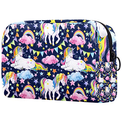 Yitian Bolsa de cosméticos con diseño de flores de unicornio y caballo, arcoíris para mujeres, adorables bolsas de maquillaje espaciosas y de viaje