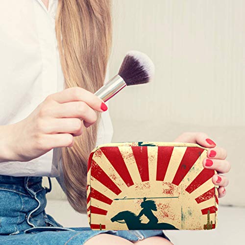 Yitian Bolso cosmético vintage étnico indio con estampado de caballo para mujer, adorable bolsa de maquillaje espaciosa bolsa de aseo de viaje