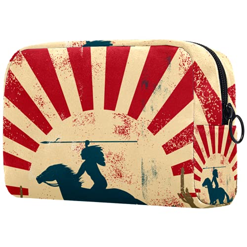 Yitian Bolso cosmético vintage étnico indio con estampado de caballo para mujer, adorable bolsa de maquillaje espaciosa bolsa de aseo de viaje