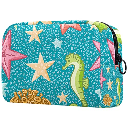 Yitian Sea World Starfish - Bolsa de cosméticos con pintura de caballo de mar para mujeres, adorables bolsas de maquillaje espaciosas