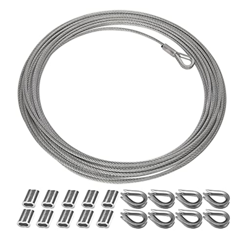 Ymwave 1 Rollo 10 Metros Cuerda Cable de Acero Inoxidable de 2mm,10 lazos de engarzado de aluminio y dedales de cuerda de alambre M2 para Exteriores