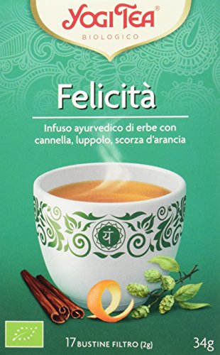 Yogi Tea - Felicidad, Infusión Ayurvédica de Hierbas con Canela, Lúpulo y Cáscara de Naranja - 17 Bolsitas, 34g