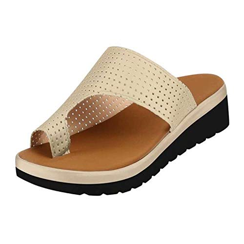 ypyrhh Tangas para Ducha de Piscina,Zapatillas de cuña,Zapatillas de Piel de Gran tamaño-Apricot_35,Pantuflas de Interior Suaves Antideslizantes