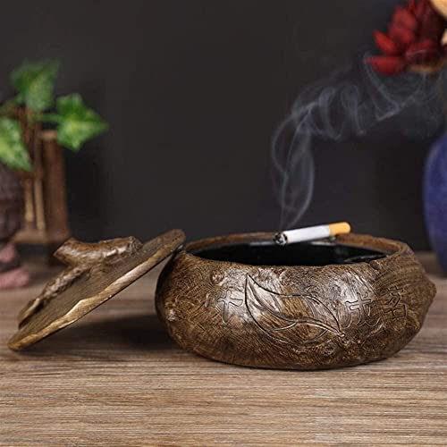 YQWYS Cenicero de Moda de imitación de Grano de Madera, cenicero Retro a Prueba de Viento con Tapa, decoración de Mesa de té de la Suerte, Tendencia de la Personalidad cenicero doméstico,Brown