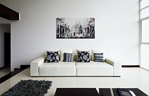 YS-Art | Cuadro Pintado a Mano Barcelona | Cuadro Moderno acrilico | 130x70 cm | Lienzo Pintado a Mano | Cuadros Dormitories | único | Rojoo | Lienzo de Pared | único | Gris