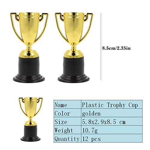 YuChiSX 24 Piezas de trofeos de medallas Set,12 x Mini Trofeo de plástico de Oro,12 x medallas ganadoras para Favores Adornos de Fiesta