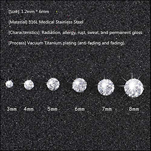 YUESUO Pendientes Acero Quirurgico Hipoalergenicos, Piercing Circoniña Pendientes Brillantes Diamante, AAAAA+ Zircon, Mujeres Hombres Unisex, 5-8 mm