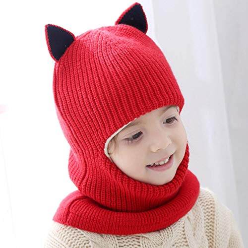 YUNNUO Sombrero de invierno para niños, babero de una sola pieza más orejeras de terciopelo engrosadas, sombreros para hombres y mujeres, lana de punto cálida para bebés de 2 a 5 años