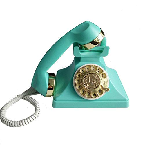 YUTRD teléfono Fijo-Rotary Dial teléfono Retro Teléfono Retro pasada de Moda clásico de Bell del Metal, Función del teléfono con Cable for el hogar y la decoración de Color, Azul