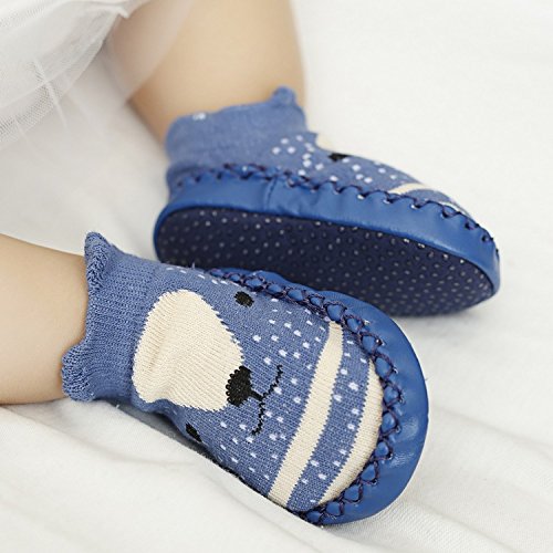 Z-Chen Pack de 3 Pares Zapatillas para Bebé con Suela Antideslizante, Gris + Marrón + Azul Oscuro, 12-18 Meses