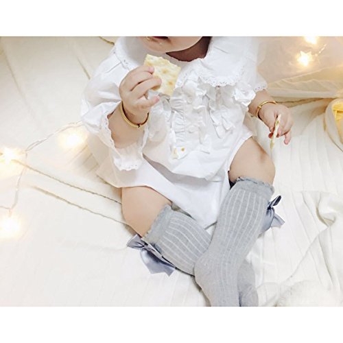 Z-Chen Pack de 5 Pares Calcetines altos de bebé niña con lazo, 2-4 Años