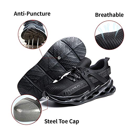 Zapatos de Seguridad Hombre Punta de Acero Botas de Seguridad Mujer Deportiva Zapatillas Trabajo Unisex Antideslizante Respirable Negro Talla 41