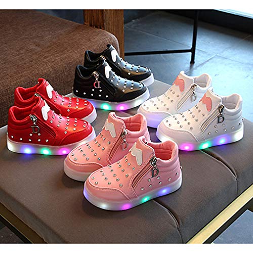 Zapatos Deportivos De Dibujos Animados Iluminación LED Zapatos para Niñas Zapatos Inferiores Suaves Zapatos De Diamantes De Imitación Zipper Velcro Zapatos De Moda