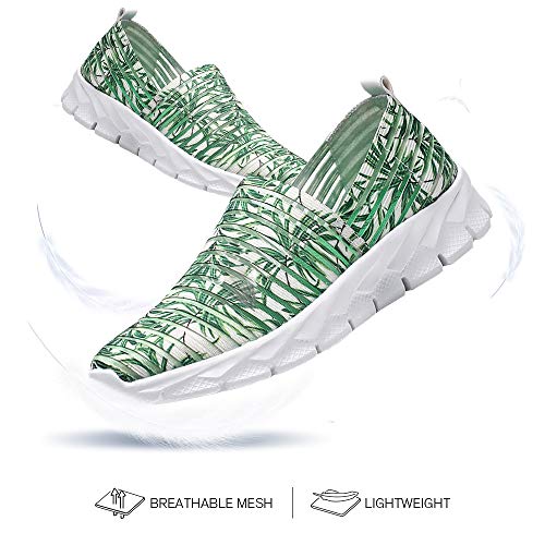 Zapatos para Corror Mujer Zapatillas de Deportiva Slip on Huecos Sneakers para Caminar Walking Calzado Malla Transpirables Loafer Ligeros Mocasines Verano Verde 38 EU