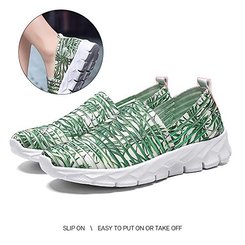 Zapatos para Corror Mujer Zapatillas de Deportiva Slip on Huecos Sneakers para Caminar Walking Calzado Malla Transpirables Loafer Ligeros Mocasines Verano Verde 38 EU