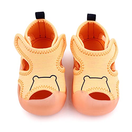 Zapatos para niños para aprender a andar, sandalias de verano con suelo suave, unisex, zapatos planos con dibujos animados, sandalias abiertas, naranja, 21