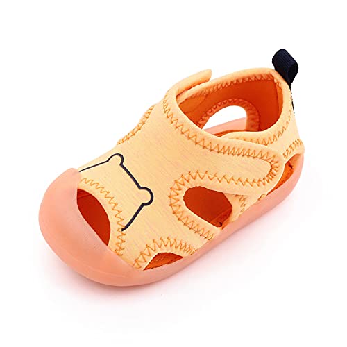Zapatos para niños para aprender a andar, sandalias de verano con suelo suave, unisex, zapatos planos con dibujos animados, sandalias abiertas, naranja, 21