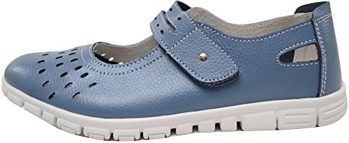 Zapatos/Sandalias de Absolute Footwear, informales, para verano o vacaciones, de horma ancha (EEE), para señoras, de cuero, color Azul, talla 40 EU