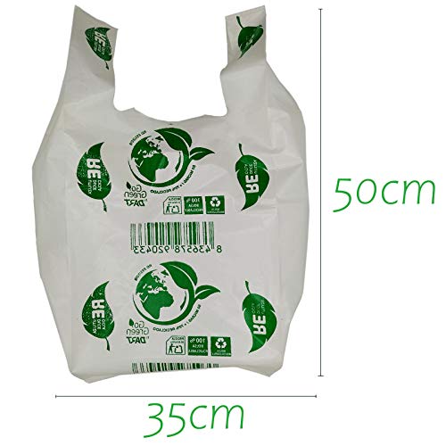 ZCENTER Bolsas de Plástico Tipo Camiseta Resistentes, Reutilizables y 100% Bolsa Reciclabre,70% Recicladas, Tamaño 35x50 cm