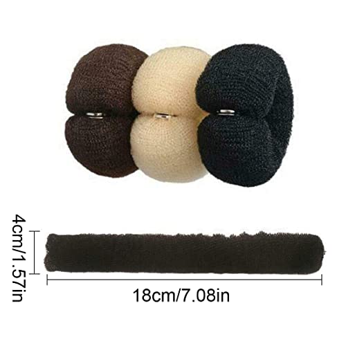 Zeayebsr Anillos de Donut de Pelo Juego de Hacer Moño3 Piezas, Accesorios de Peinado Kit,  juego de moño para niñas,para mujeres, moños, bailarinas, ballet, niñas (Negro, marrón, beige)